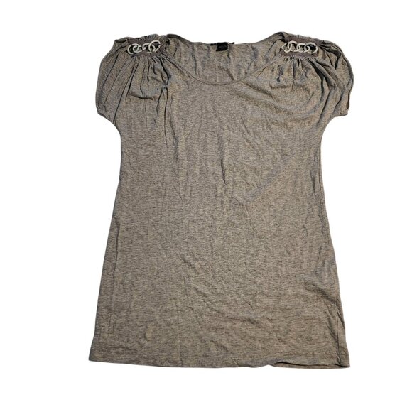 Armani Exchange Shirt Top Gray Chain Link Accents Short Sleeves Womens Medium - Picture 1 of 11